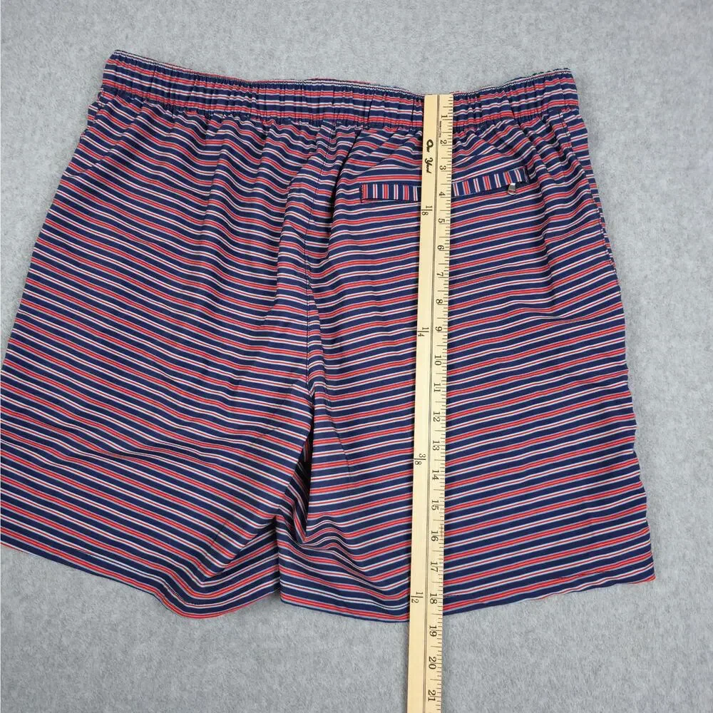 Lands' End Mens Large (36-38) Swim Shorts/Trunks Red White Navy Stripe